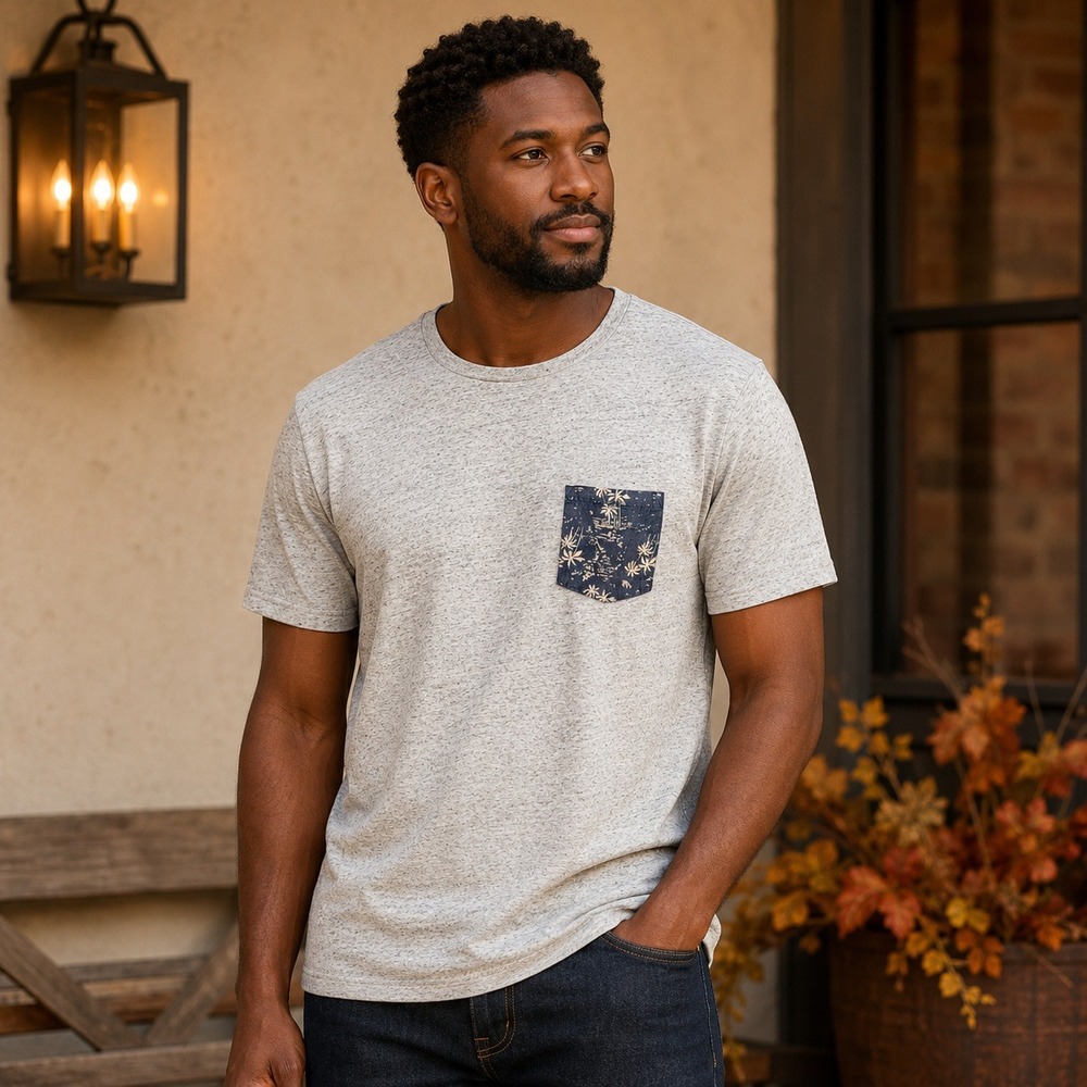 Marine Layer T-Shirt Pocket Palm Tree Mens Gray L/XL Short Sleeve Tee